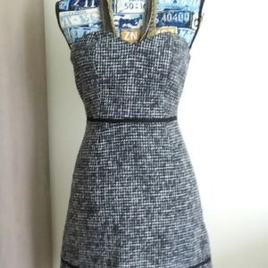 Black/white houndstooth check strapless mini dress